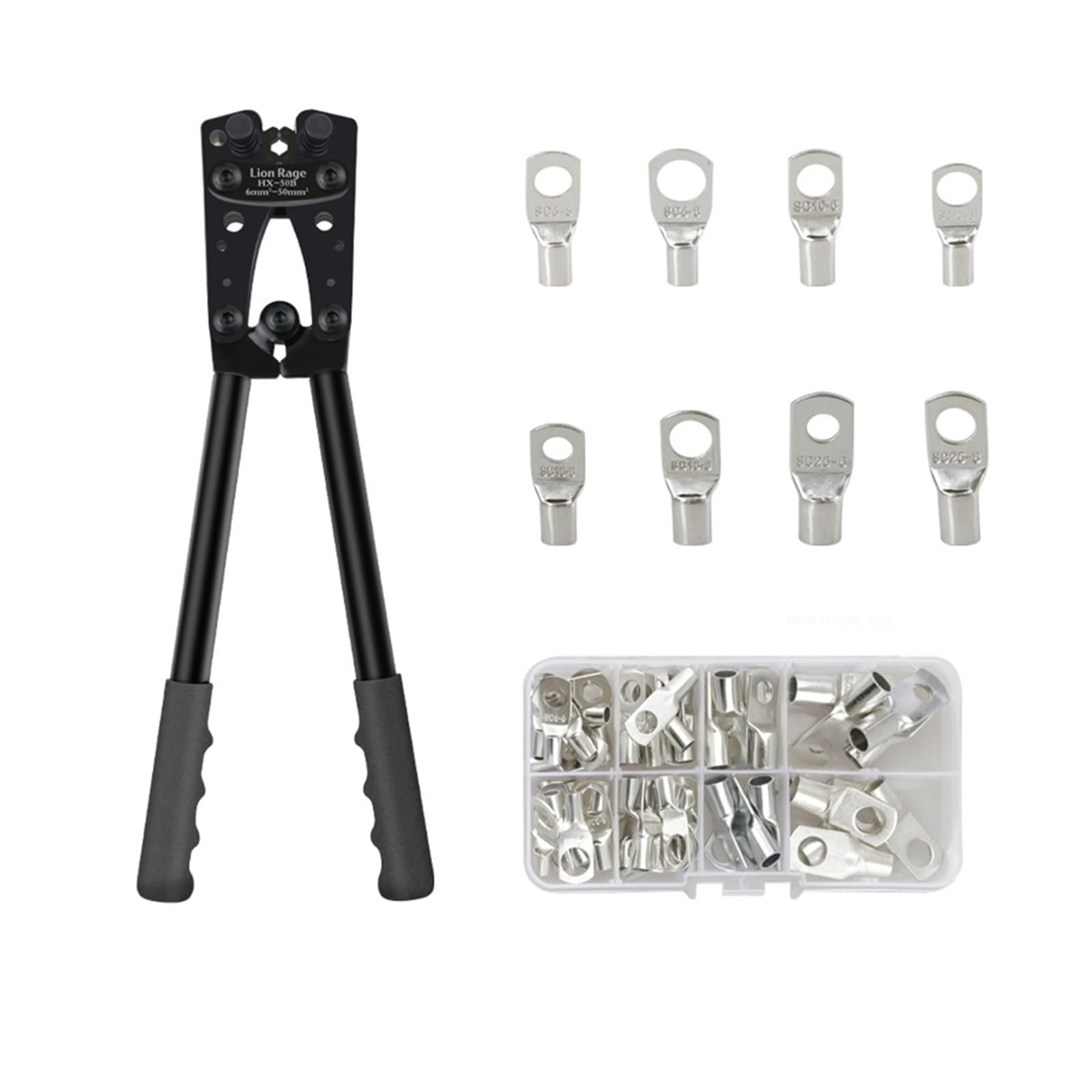 Crimping Pliers Tube Terminal Crimper Hex Crimp Tool Multitool Battery Cable Lug Hand Tools HX-50B 6-50mm² AWG 10-0(HX-50B H 60pcs)