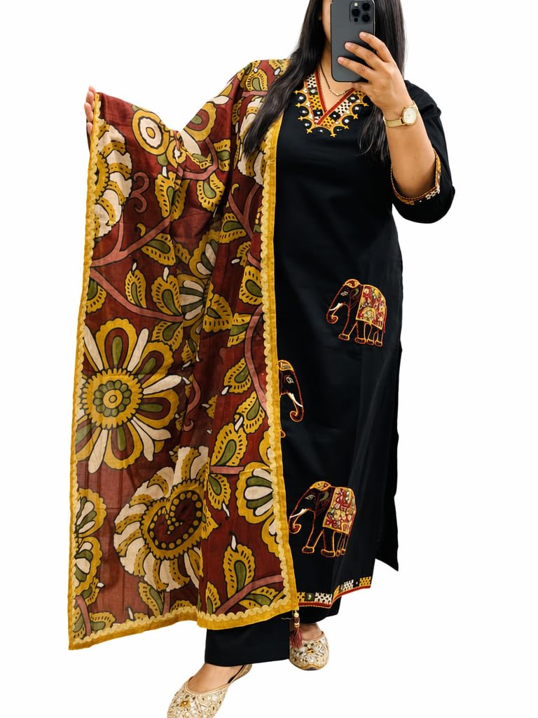 bharvita Women's Cotton Embroidered Anarkali Kurta and Palazzo with Dupatta Set-picture-14