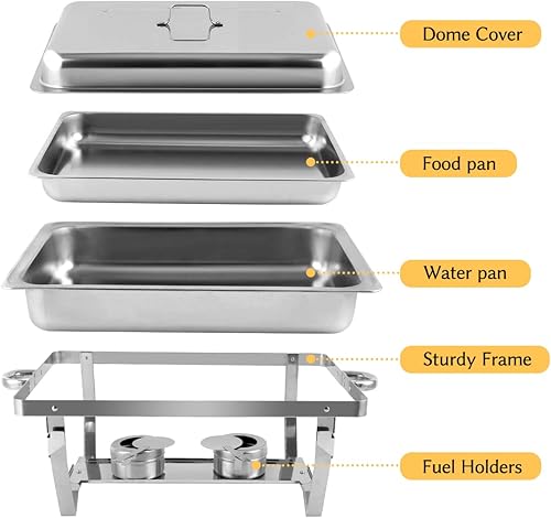 Miniatura 3 de Snowtaros Juego de 4 platos de bufé de 8 cuartos de galón, juego de calentador de alimentos de acero inoxidable, servidor rectangular con pinzas y