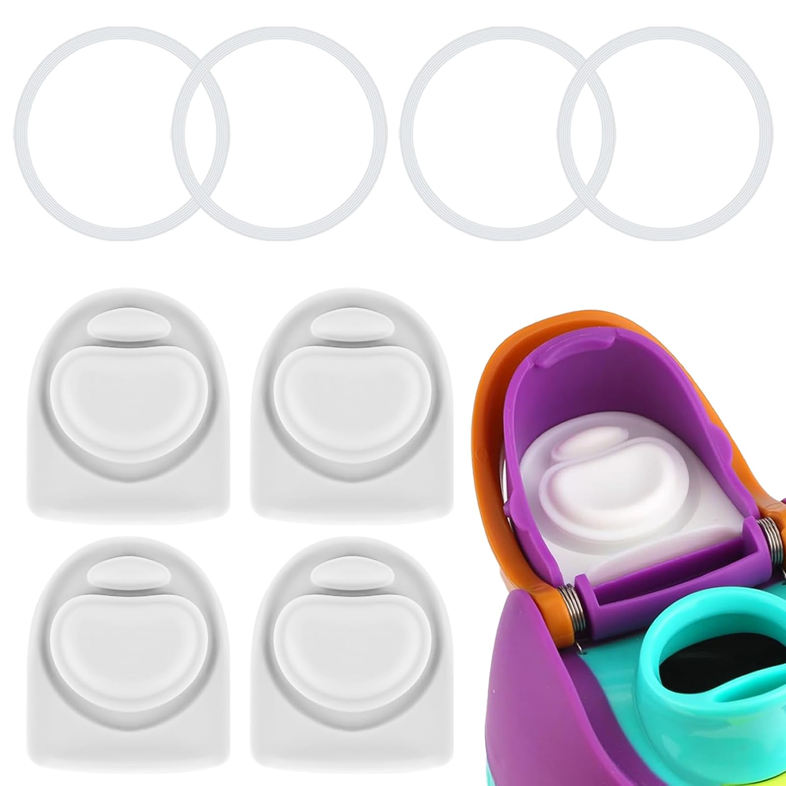 BMSQOFD 4 Sets Replacement Lid Rubber Seal for Owala FreeSip 24oz 32oz, Replacement Stopper and O Ring Gasket Parts Compatible with Owala 16/19/24/32/40oz Water Bottle Insert Silicone Accessories B2