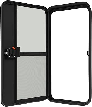 23"x44" RV Entry Door, Black Aluminum Alloy Teardrop Trailer Door with Tempered Glass, Universal Fit for RVs, Campers, Horse Trailers, Cargo Trailers Left, 23"x44"