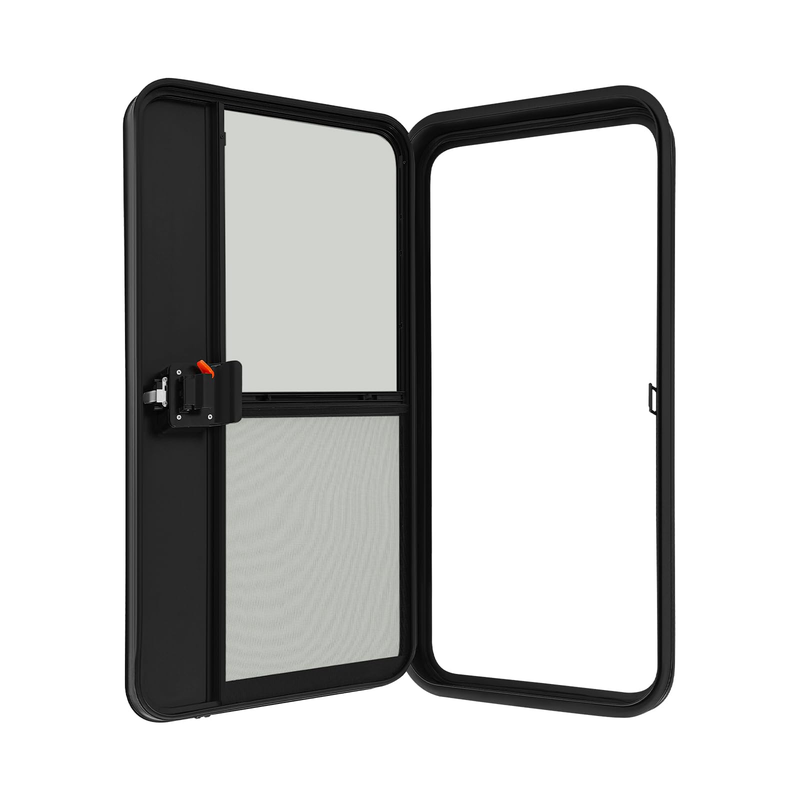 23"x44" RV Entry Door, Black Aluminum Alloy Teardrop Trailer Door with Tempered Glass, Universal Fit for RVs, Campers, Horse Trailers, Cargo Trailers (Left, 23"x44")