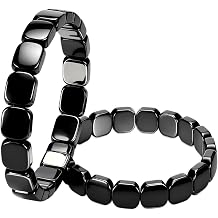2PCS XL Hematite Bracelet for Men, Natural Black Hematite Beaded Stretch Bracelets, Fashion Gift for Boyfriend, Husband