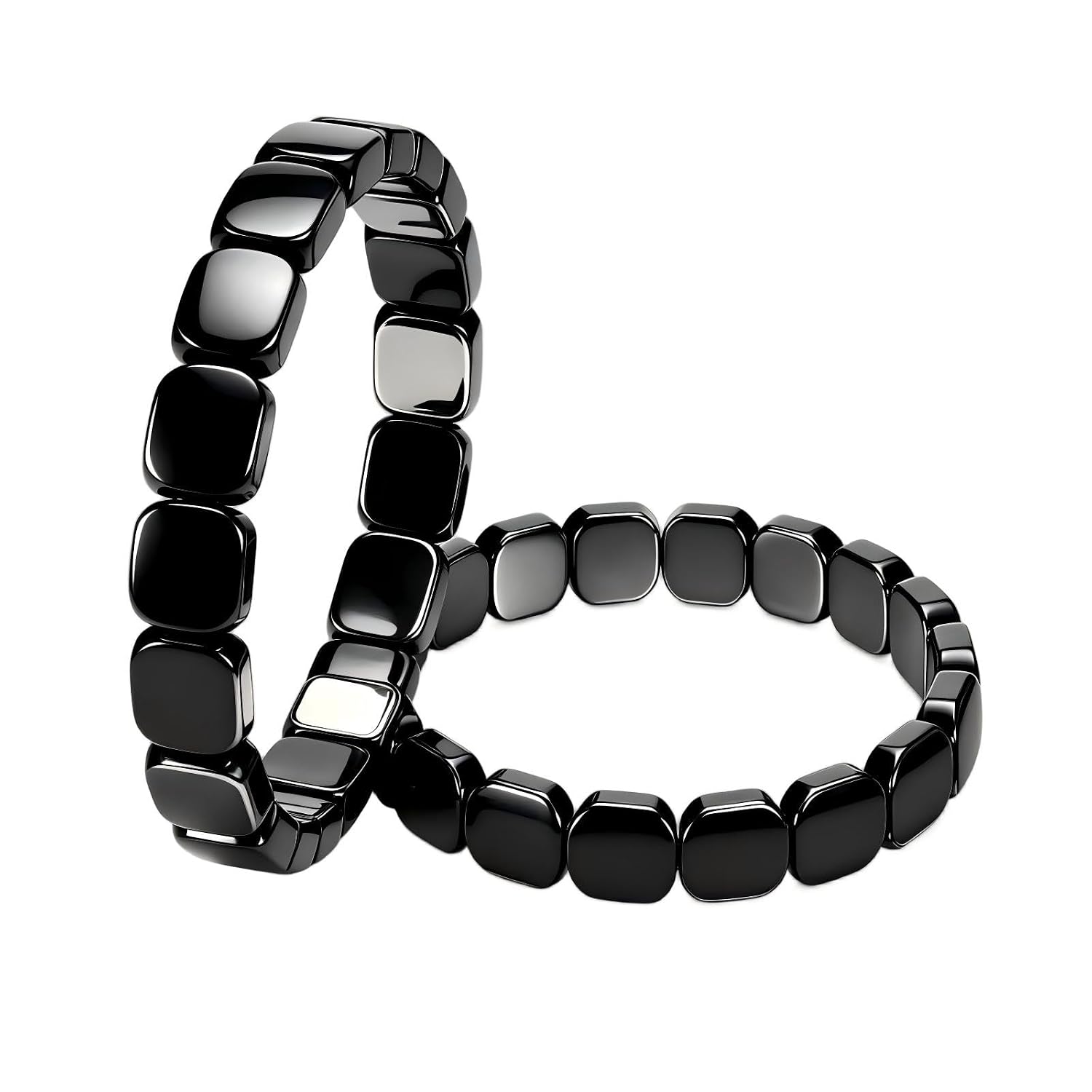 2PCS XL Hematite Bracelet for Men, Natural Black Hematite Beaded Stretch Bracelets, Fashion Gift for Boyfriend, Husband