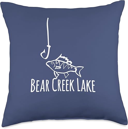Bear Creek Lake Fishing Hook Fisherman Cute Whimsical Throw Pillow, 18x18, Multicolor