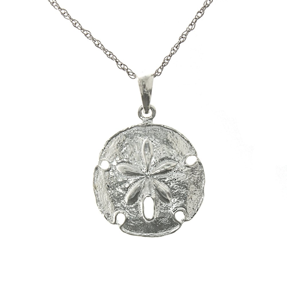 925 Sterling Silver Nautical Necklace Charm Pendant with Chain, Beveled Sand Dollar Charm