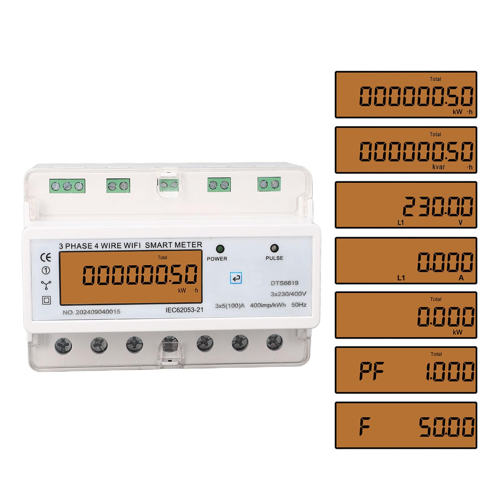 Luocute Inteligentny Miernik Energii z Wi -Fi, Multimetr 100A, Zdalne Sterowanie Aplikacjami, Podświetlany Wyświetlacz, Tester Kolejowy dla Dowolnej Konfiguracji 3x230V 400VAC 3x5