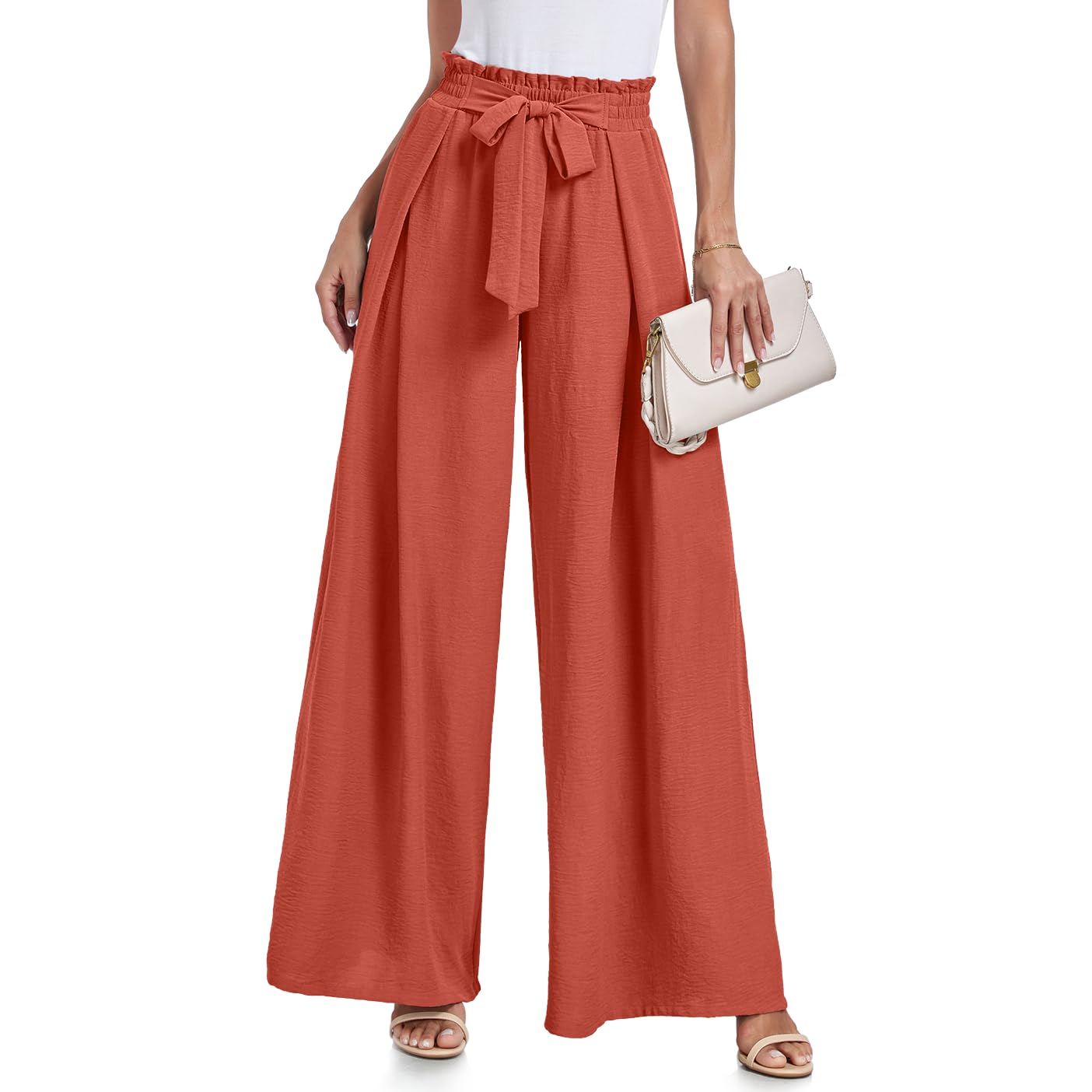 Lepunuo Wide Leg Pants for Women High Waisted Palazzo Pants Work Casual Flowy Tie Knot Trousers with Pockets OEKO-TEX STANDARD 100
