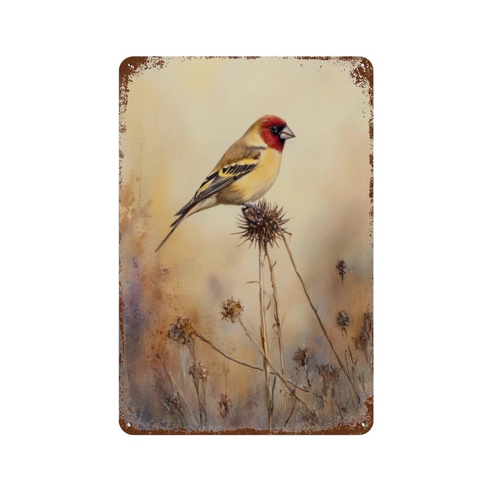 Goldfinch Watercolor Cottagecore Decor Dark Academia Enchanted Wildlife Illustration Vintage Nature Wall Decor Art Metal Tin Poster Modern Home Decor Art Home Bar Shop Decorations Vintage Sign 30x20c