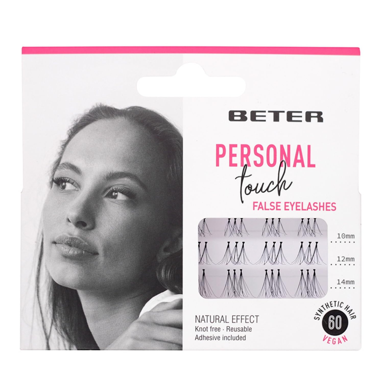 Beter – Artificial Eyelashes No. 60 Personal Touch, eyelash extensions, including glue, vegan and reusable, synthetic hair with a transparent band for a natural look, eye makeup.