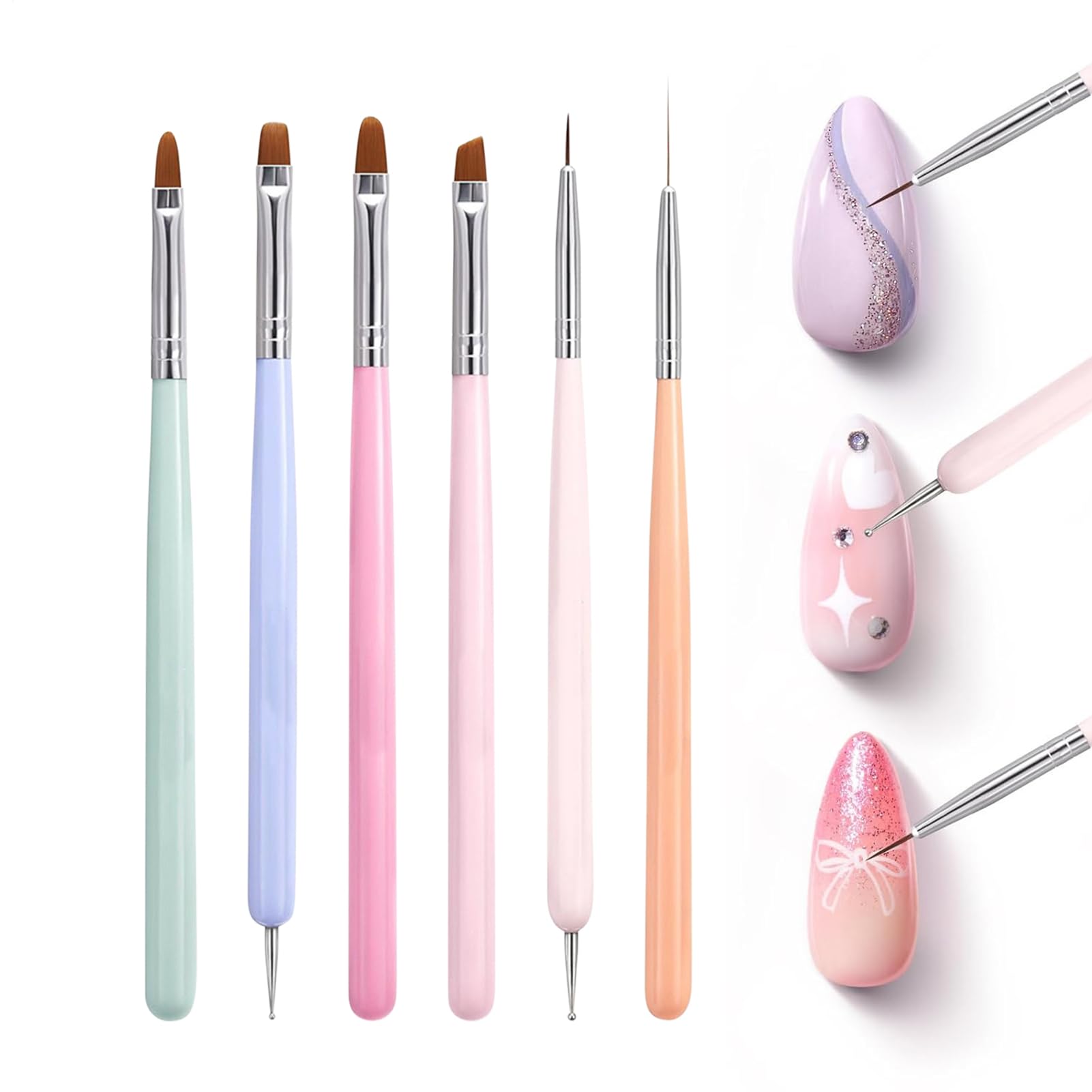 Set Di Pennelli Per Nail Arts, 6 Pezzi Pennelli Unghie Gel Per Design Su Unghie, Strumenti Penne Nail Arts, Set Di Strumenti Manicure A Doppia Testa, Pennellis French Liner Unghies, Per Disegno
