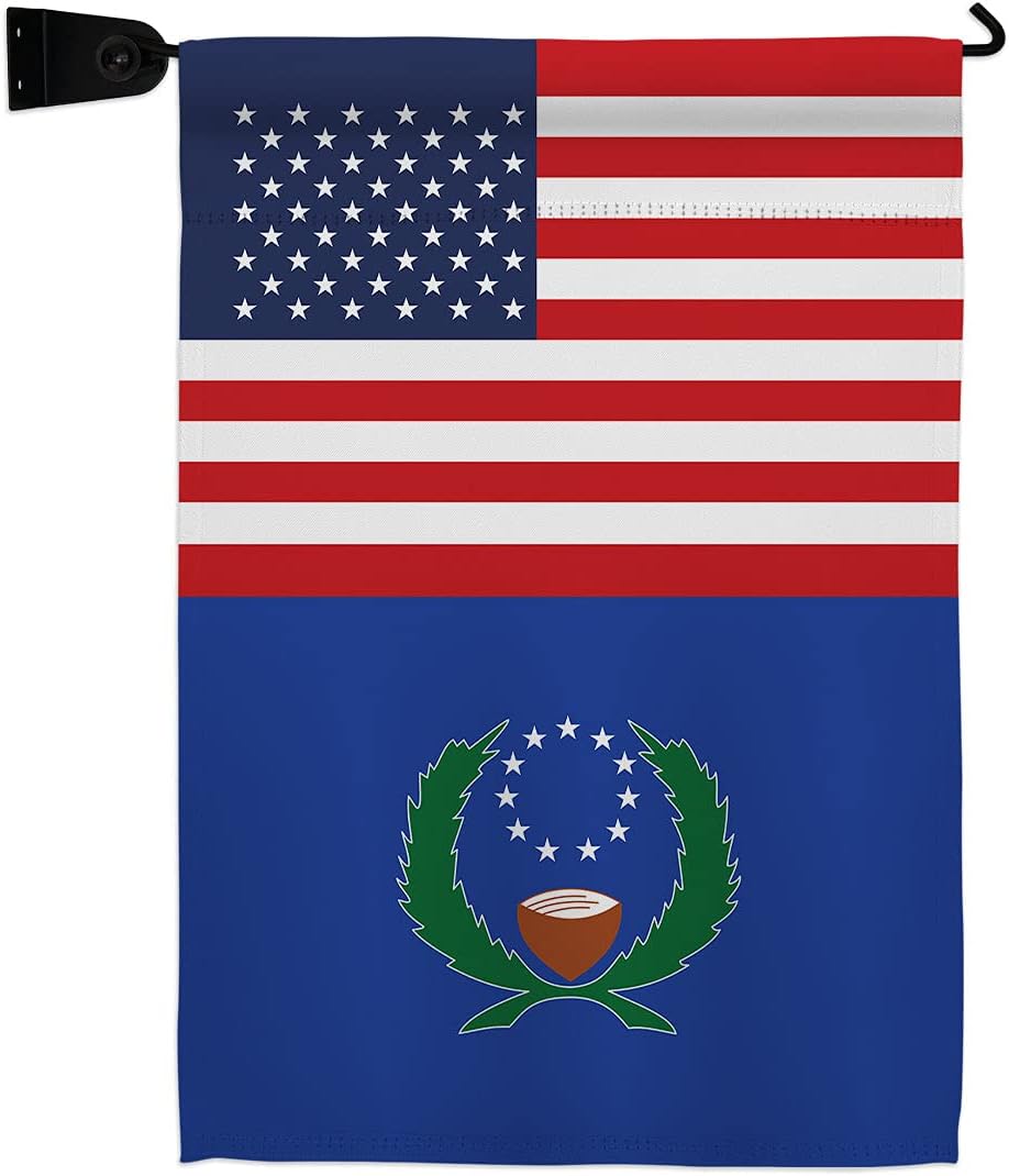 Pohnpei US Friendship Burlap Burlap Garden Flag Set with Stand Regional USA American Alliance World Country Particular Area Small Decorative Gift Yard House Banner Double-Sided Made In 13 X 18.5