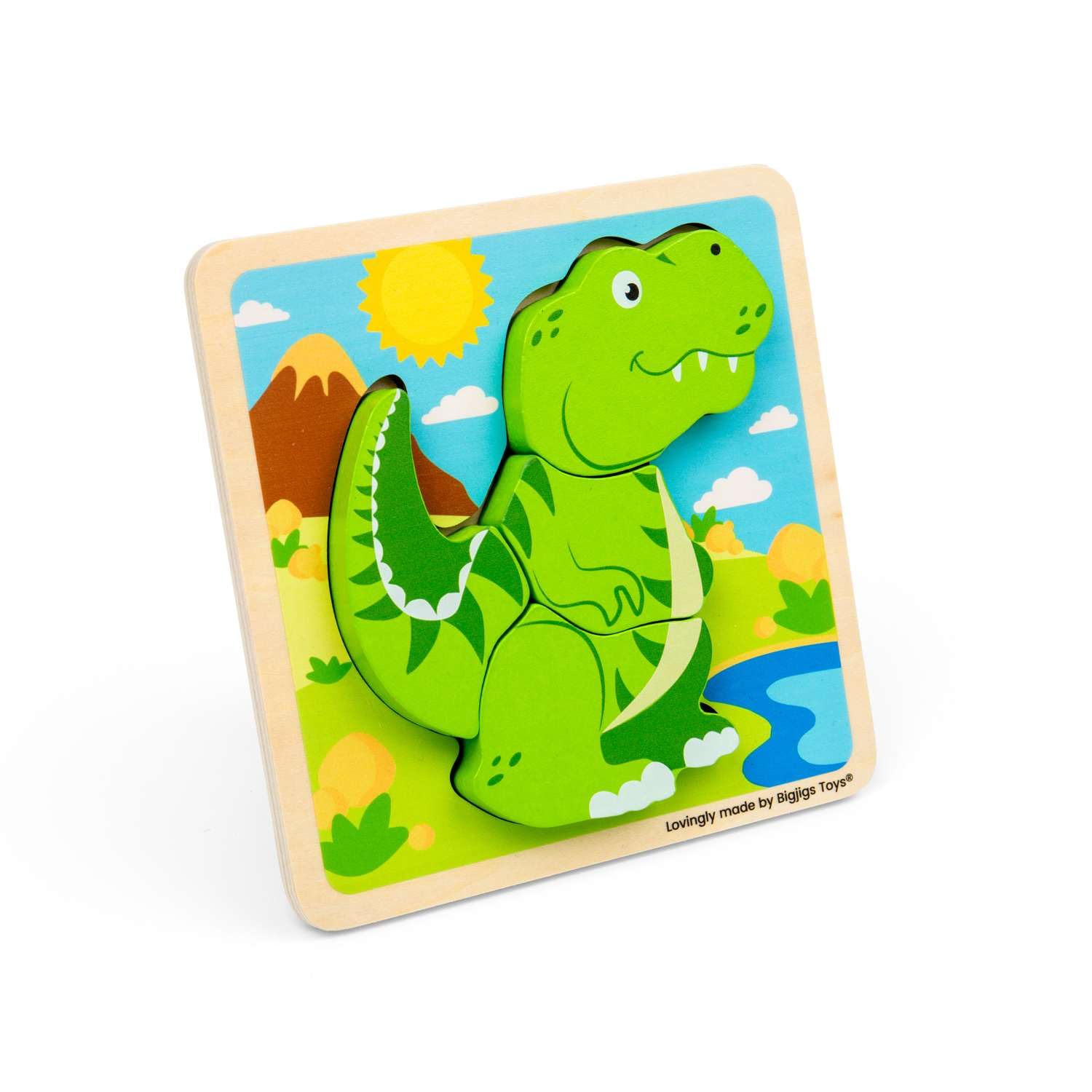 Bigjigs Toys Chunky Lift Out T-Rex | Dinosaur Wooden Puzzle for Kids | First Puzzles for Toddlers | 5 Piece Jigsaw Toy with Large Shapes | Baby Jigsaws | Educational Gifts for 10 Month+ Old Children