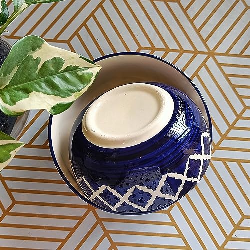 Image of Niyara Ceramic Printed Bowl Set of 2 | Premium Serving Bowls for Snacks, Soup & Desserts | Microwave & Dishwasher Safe (Blue Delta Bowl)