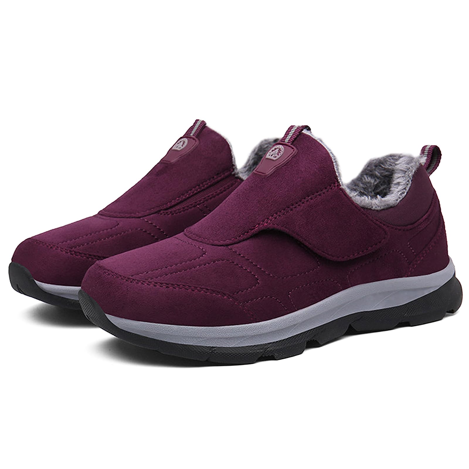 Womens Warm Fur Lined Slip-On Snow Boots Winter Waterproof Walking Shoes Adjustable Hook-and-Loop Comfortable Non-Slip Outdoor Sports Shoes