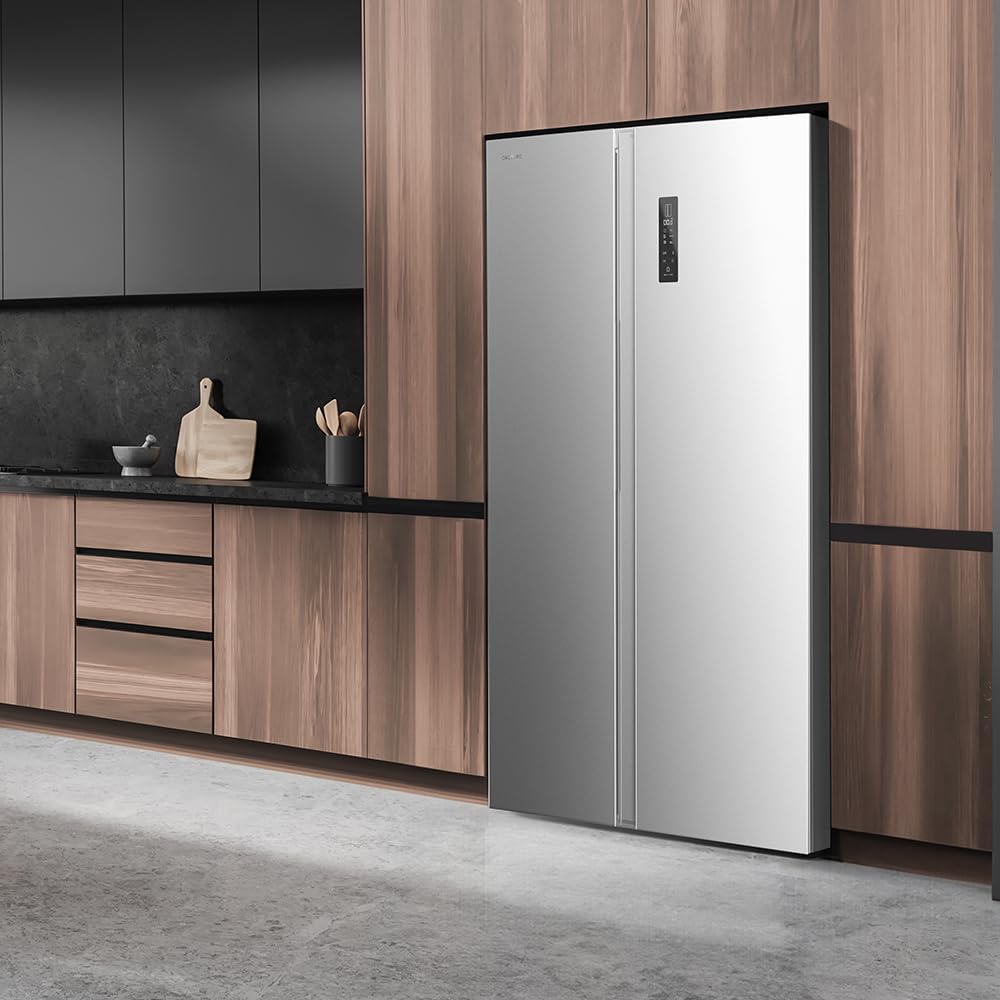 Cecotec Amerikanischer Kühlschrank Side By Side - 562 l - Bolero CoolMarket SBS 562 Inox E. 177x91,2 cm, Inverter Plus Kompressor, geringer Verbrauch, No Frost, Multiairflow, Schnellkühlung, Edelstahl