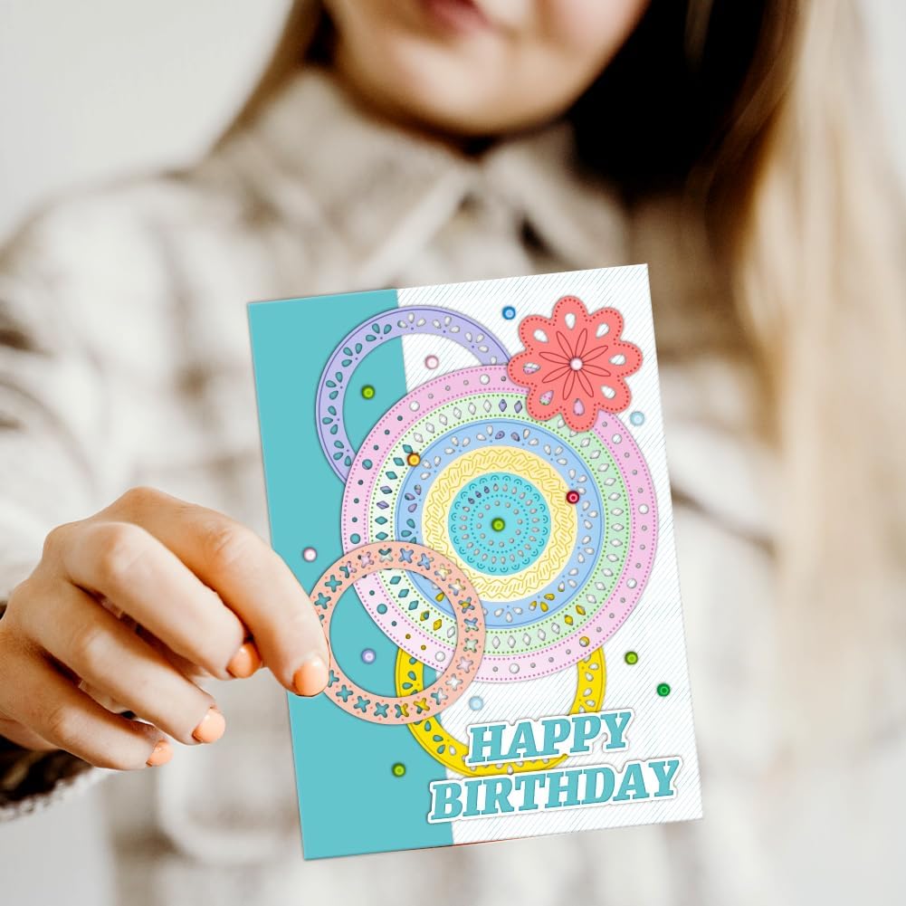 INFUNLY 8PCS Round Frame Cutting Dies for Card Making Circle Flowers Die Cuts Round Layered Background Metal Cutting Dies Rings Decorative Labels Embossing Stencil for DIY Scrapbooking Crafts Supplies