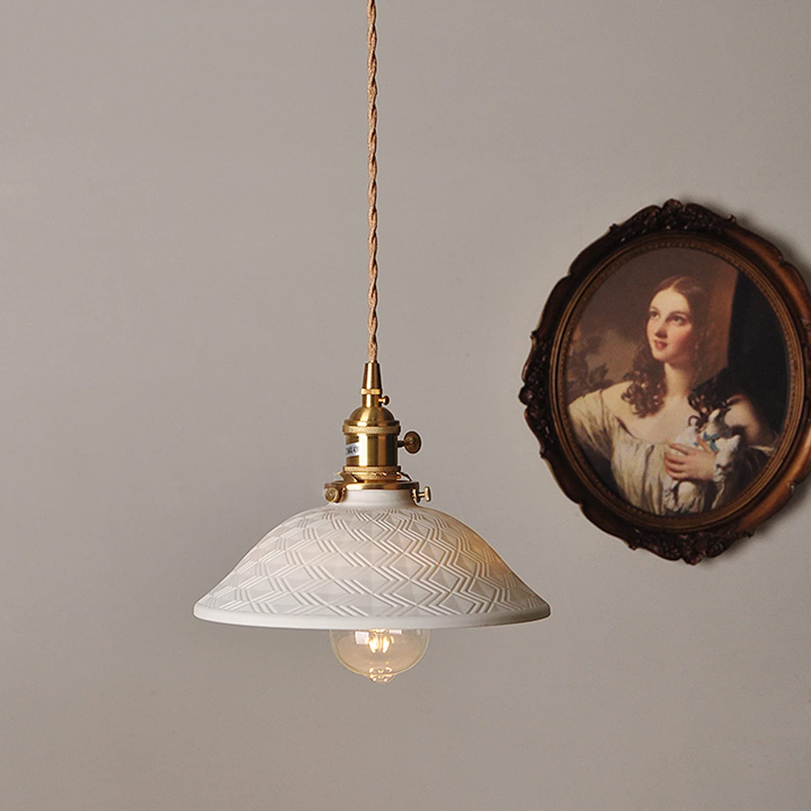 ASerZenith Chandeliers, Ceramic Brass Bedside Chandelier, Industrial Style Retro Pendent, Restaurant Entrance Hanging Lights, All-Copper Bedroom Bedside Pendent,Compatible With Nightstand, Office