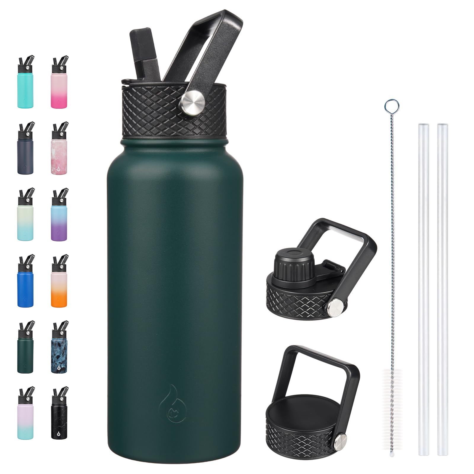 BJPKPK Insulated Water Bottle with 3 Lids in Army Green