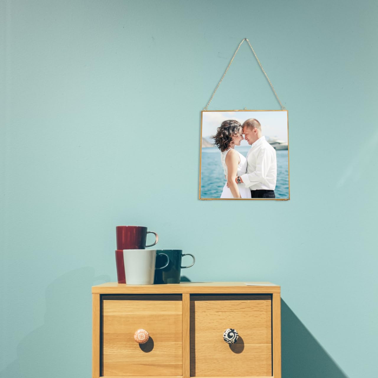 VALICLUD Glas hängender Bilderrahmen zum Jubiläum Hochzeit Musterhalter Glas Artwork Zertifikat Foto Bild Display Rahmen Geometrische Party Verzierung 24X24cm