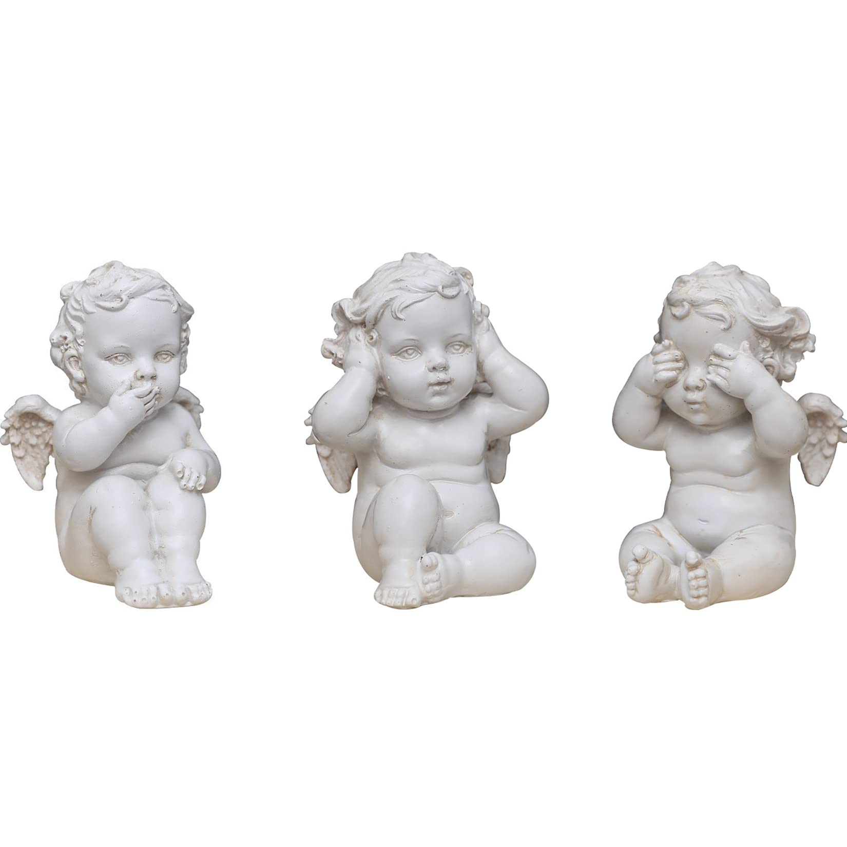 Set of 3 Baby Angel Figurines: Cherub Statues, Hear No Evil, See No Evil, Wings Angel Home Decor