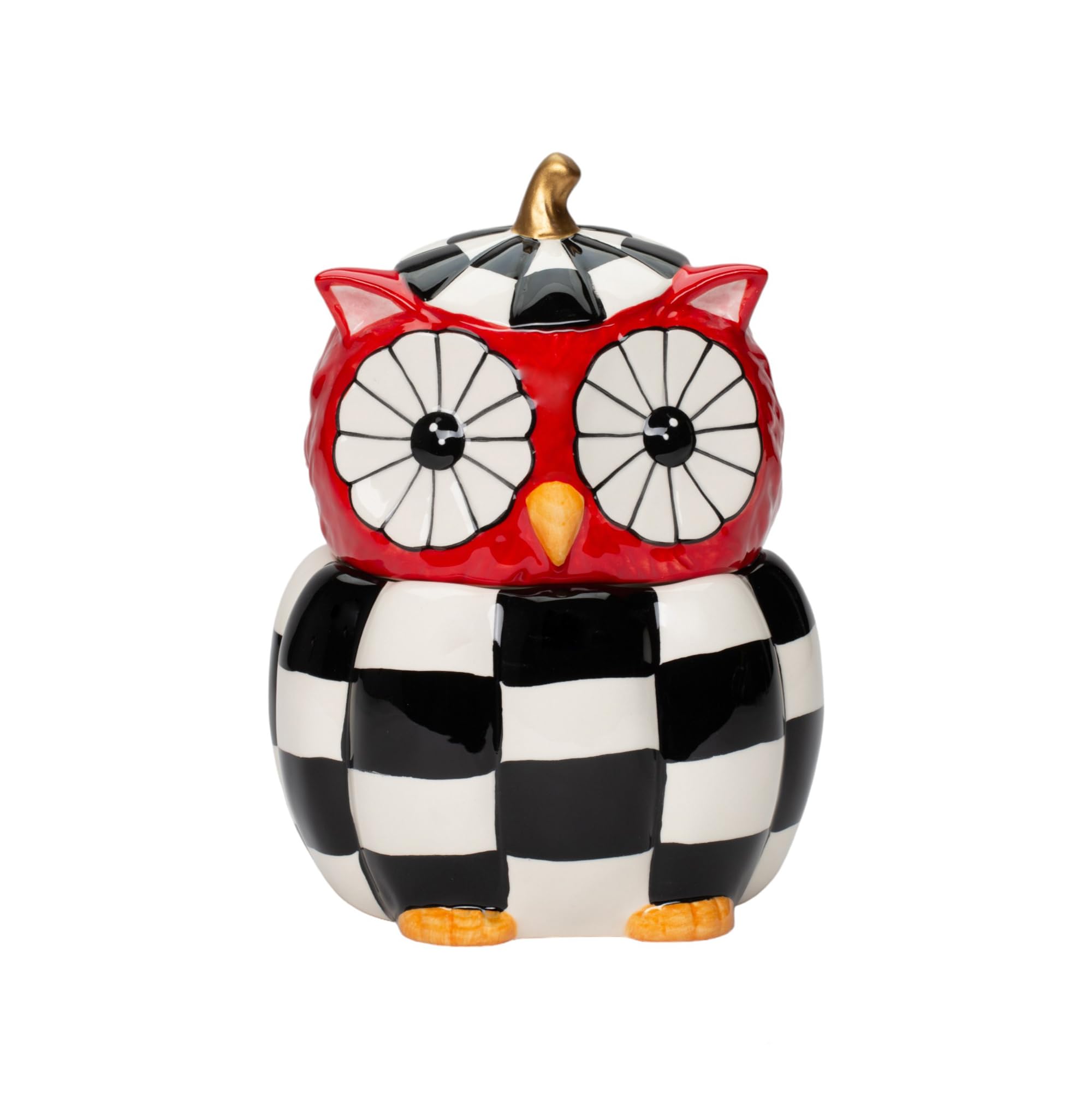 Cosmos Gifts 21095 Fine Ceramic Modern Owl with Checkerboard Pattern Candy Jar 6 5/8
