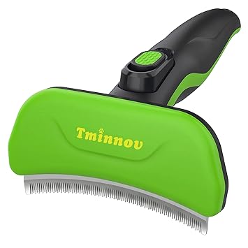 Tminnov Dogs and Cats Shedding Brush,Quick Self-Cleaning Button, Brush Groom Comb 4 inches Curved Edge Long & Short Teeth Undercoat Grooming & Shedding Tool