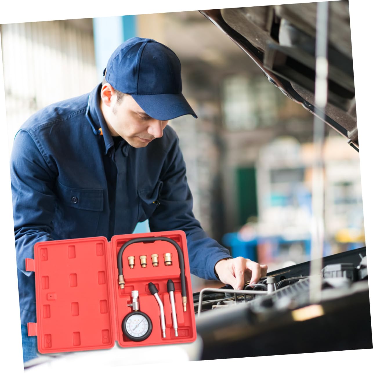 Injection Pump Injector Tester Car Pressure Gauge 0-300 Psi Material: Plastic Rubber Copper Alloy