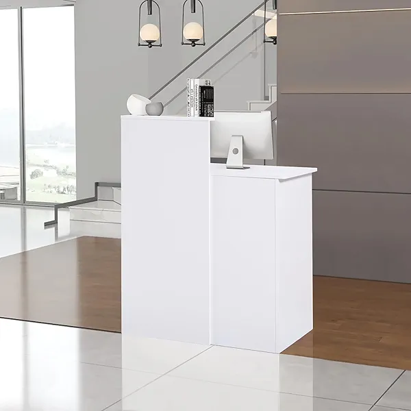 Zethvax Reception Desk with Counter,Small Front Desk with Two Lockable Drawers,Cable Management Holes,Counter Table for Salon Lobby Office Home