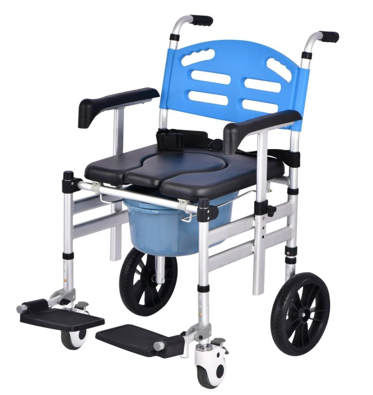 Gthtuhfd 1 Commode Chair With Wheels, Padded Seat Commode Wheelchair, Folding Toilet Chair, Aluminum Shower Chair With Wheels