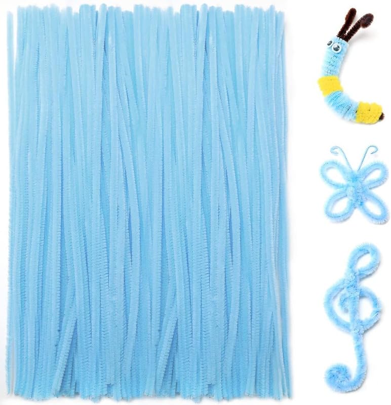Velme Craft 100Pcs Pipe Cleaners Craft Set | Chenille Stem Fuzzy Sticks DIY Craft Supplies for Art Projects Activities, Decorations, Flower Making, Modeling & Sculpting (Sky Blue)