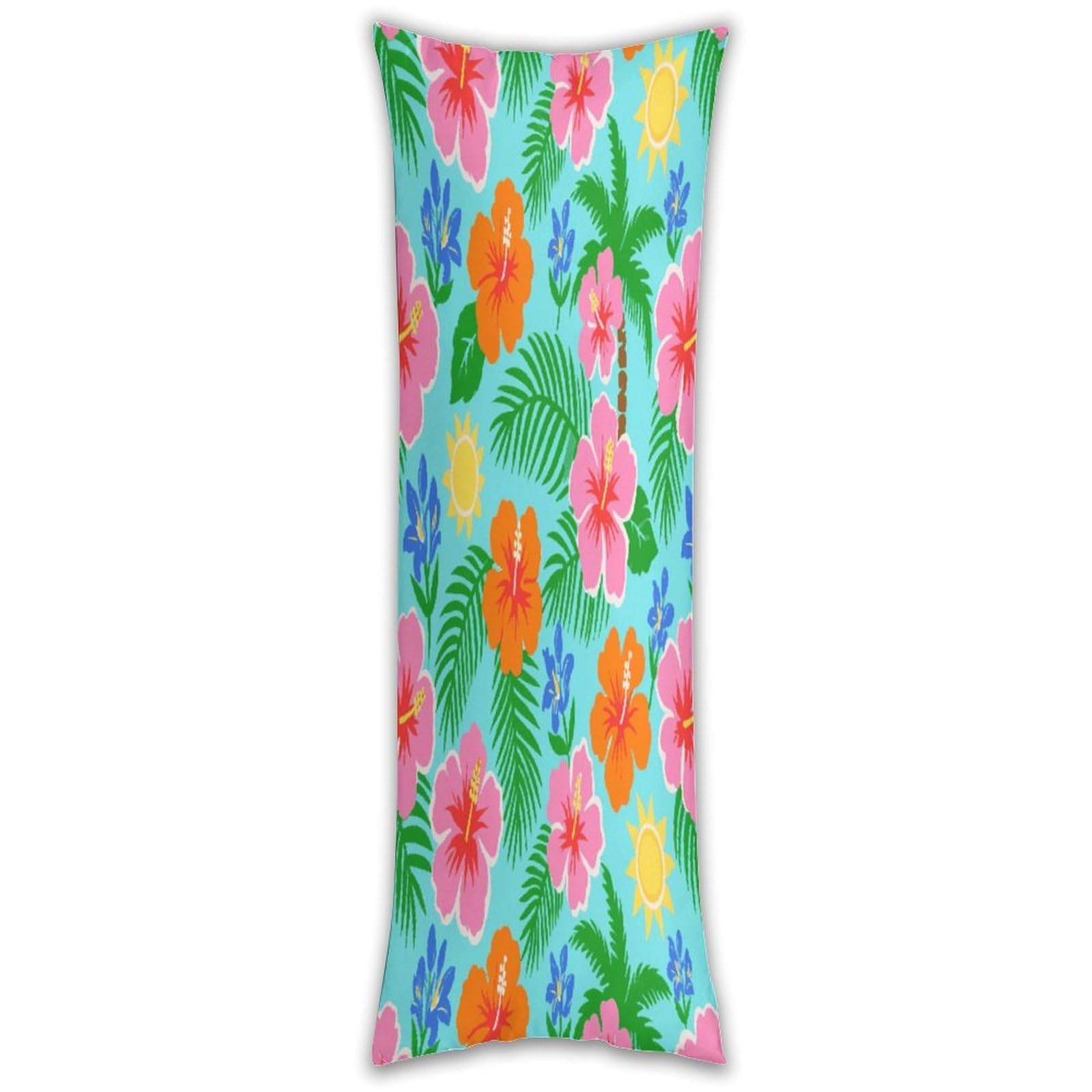 Tropical Flower Print Long Pillow Case with Zipper Ultra Soft Microfiber Long Pillow Cover Breathable Body Pillow Protector Soft Wrinkle Pillowcase for Bed Sofa Bedroom 53 X 19 in