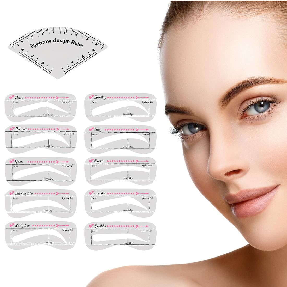 11 Pezzi Kit Di Timbri Per Sopracciglia Con 10pcs Modello Di Sopracciglio e Guida per Trucco Sopracciglia,Riutilizzabile,Kit Laminazione Ciglia