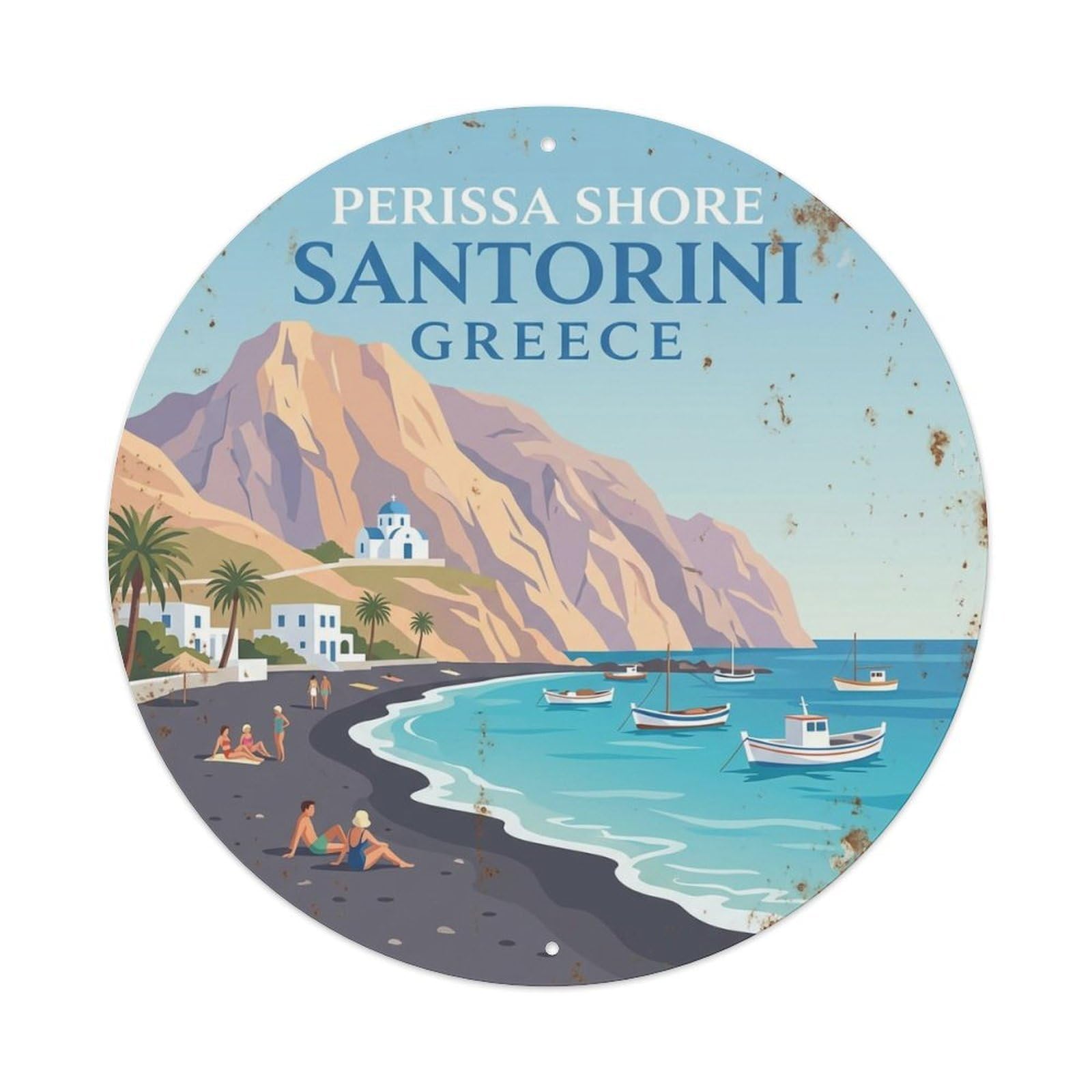Vintage Travel Perissa Santorini Shore 1 Metal Tin Sign