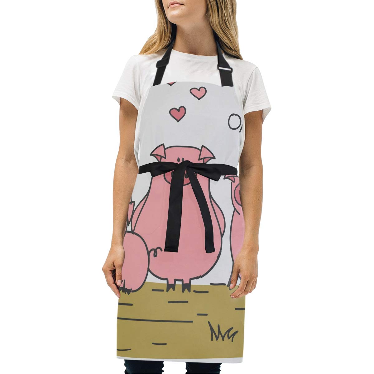 Love Pink Pigs Apron for Cooking Women Chef with 2 Pockets Adjustable Neck Strap Kitchen Bib Waitress Aprons for Baking Men Kid