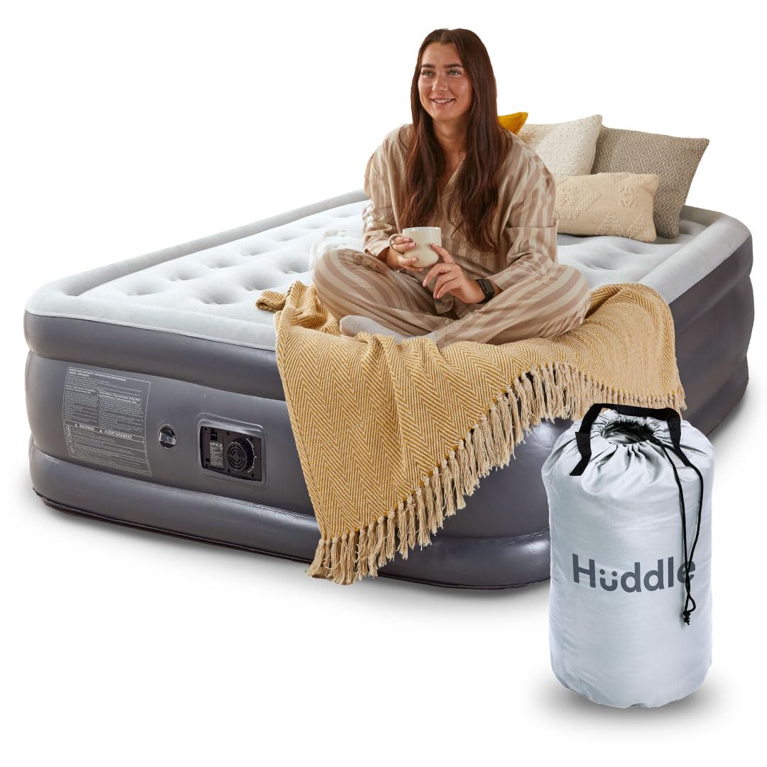 Lite Inflatable Air Bed with Built-In Pump – Inflatable Mattress, Comfortable Flocked Top, Raised Height – Blow up bed for Camping, Guests, and Spare Rooms (Single/Double/King)