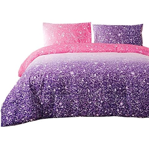 NTBED Galaxy Comforter Set Twin Size Soft Microfiber Gradient Glitter Bedding Sets for Teens Boys Girls Kids (Purple-Pink, Twin) Cover
