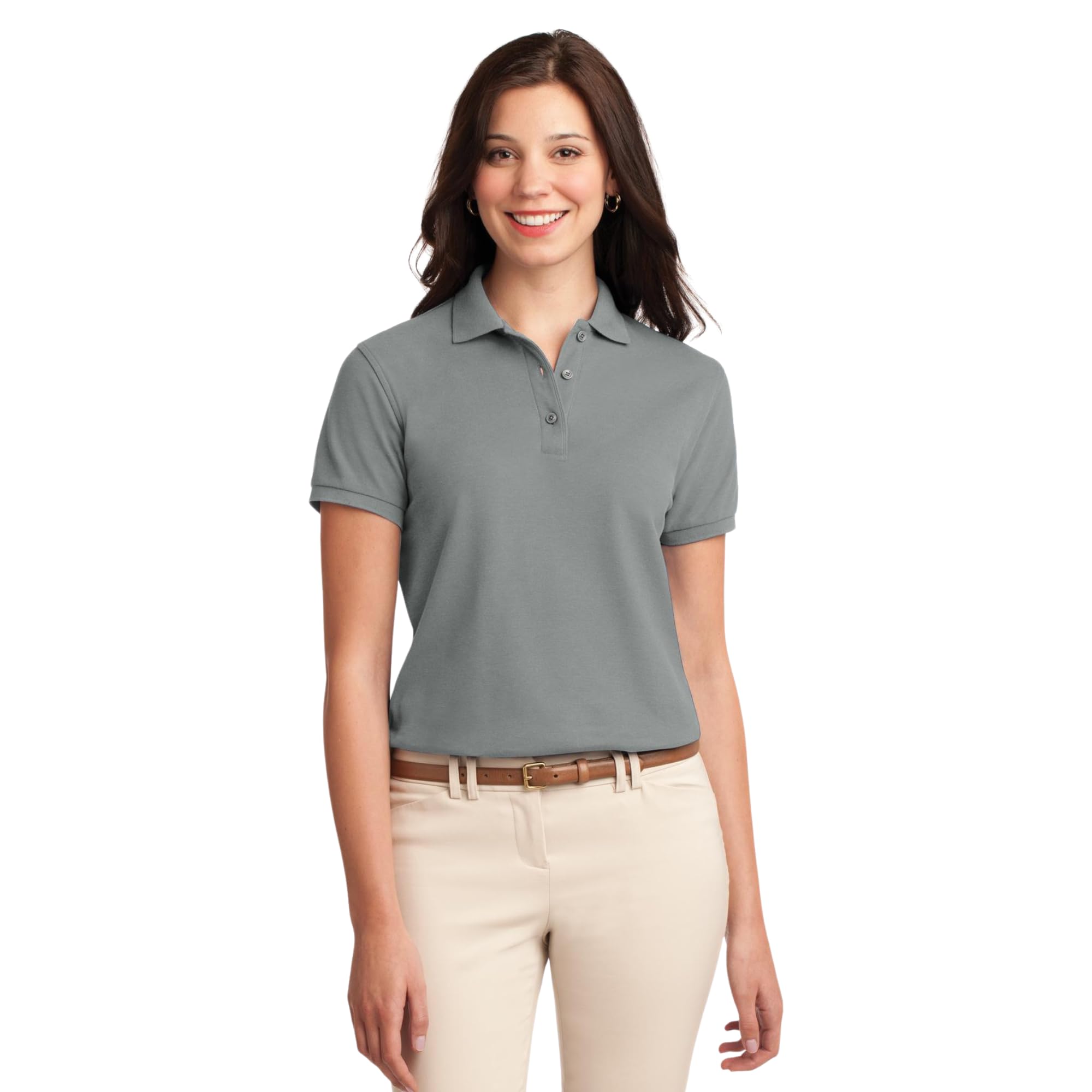 Women's Grey Cotton Polo T-Shirt Solid Fit Collared Standard-image-21