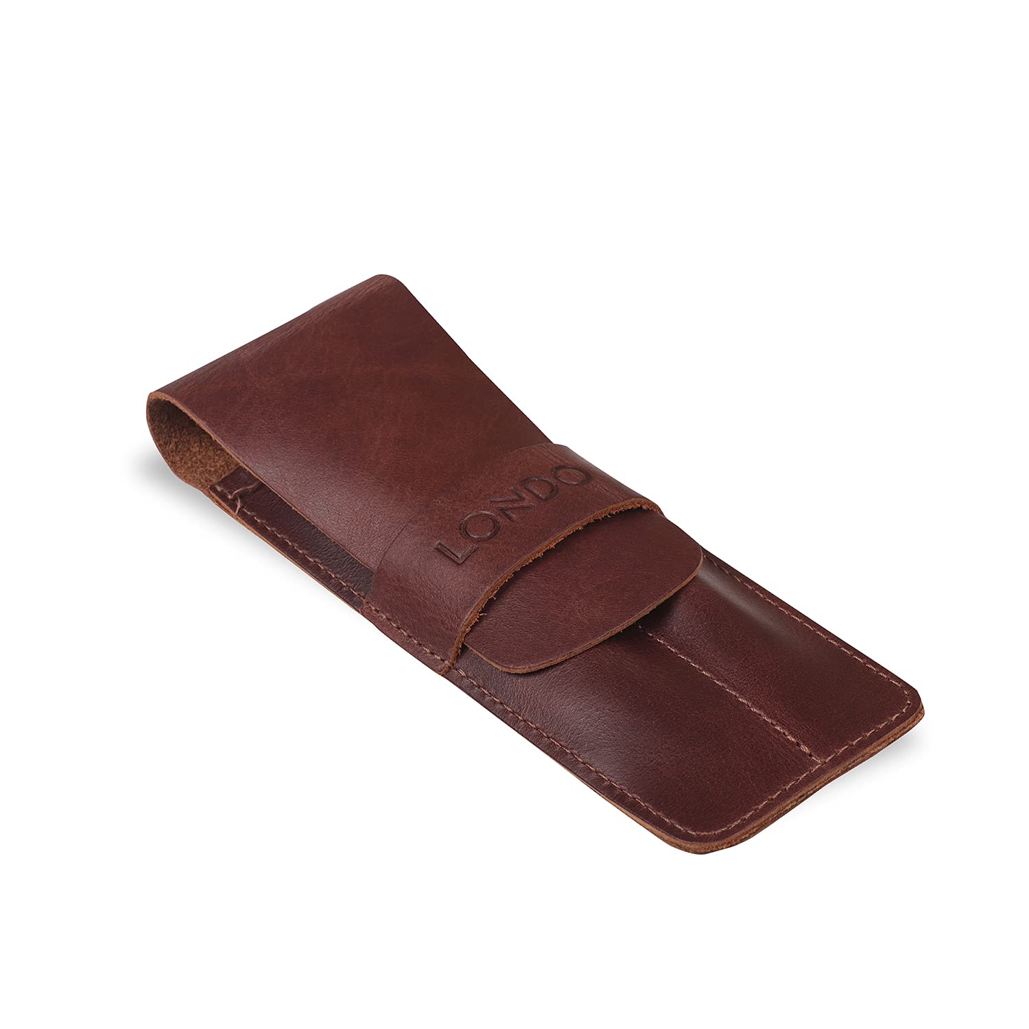 Londo Étui en Cuir Véritable pour Stylos et Crayons avec Rabat Pliant, Trousse de Bureau – Deux Compartiments