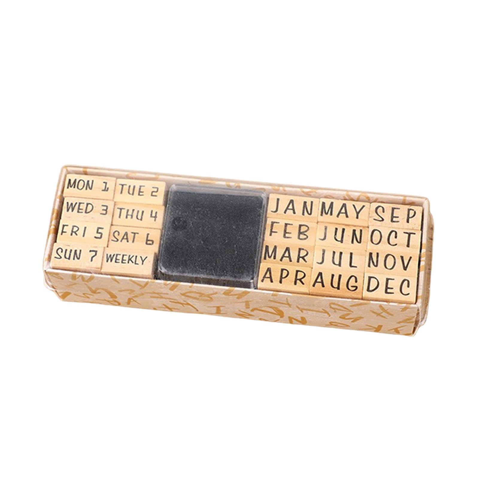 Kahdgss Week Month Wooden Letter Number Stamp Multipurpose Crafting Labeling Stamp Set Includes 40 Stamps And Inks Pad For Document Marking Letter Number Wood Set