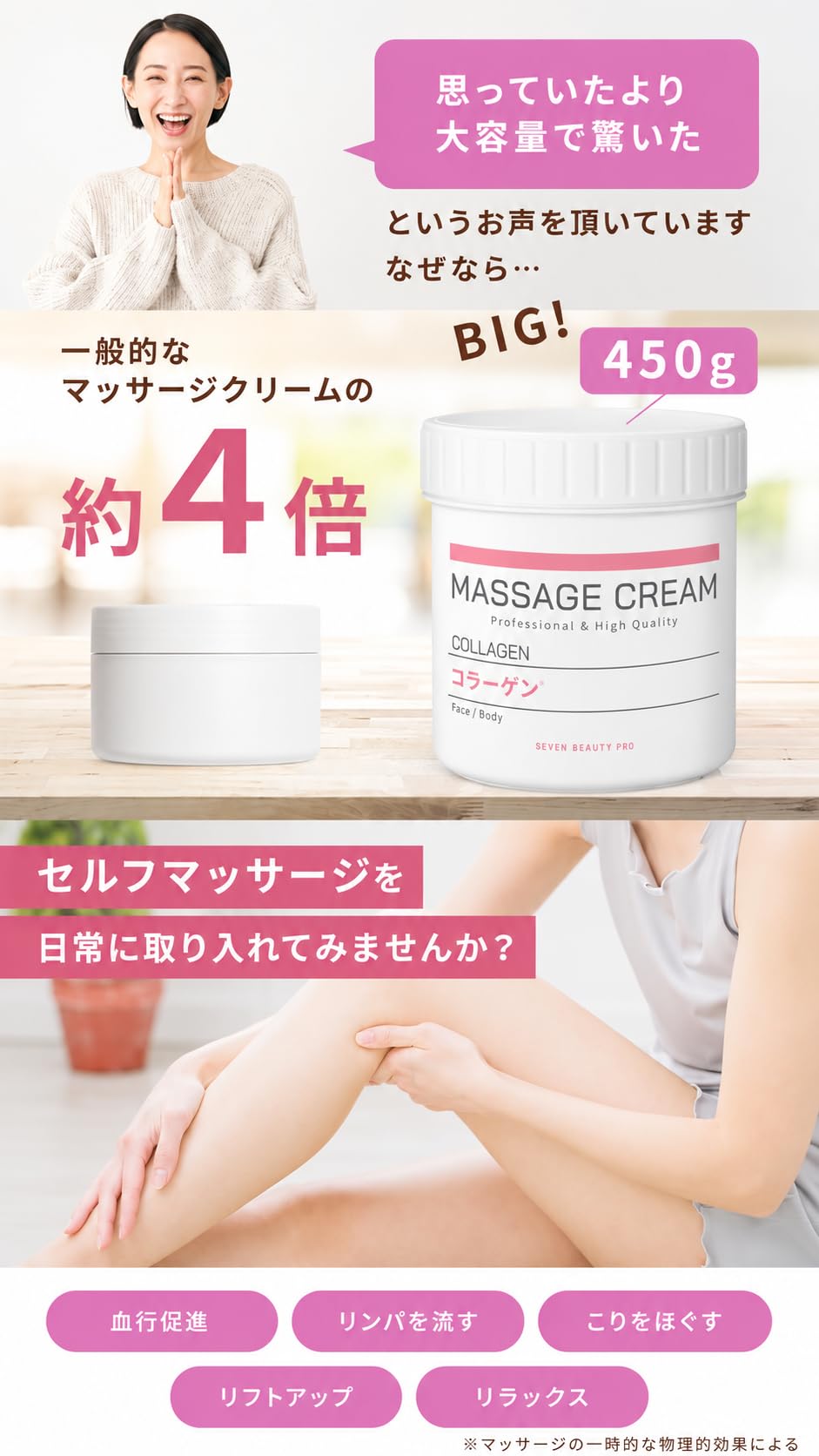 Amazon | SEVEN BEAUTY PROマッサージクリーム コラーゲン 450g 業務用