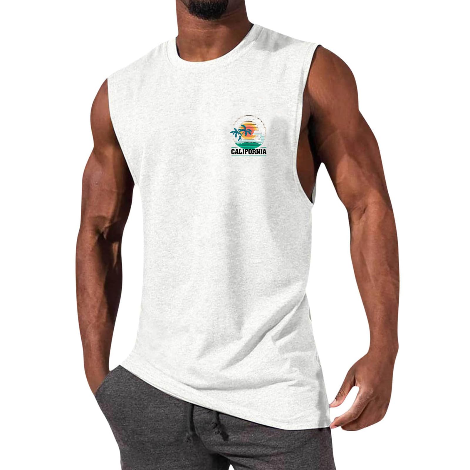 Glsayzu Men's White Casual Tank Tops Summer Beach Sleeveless Shirt Muscle Tee Basic T-Shirts Loose Fit (,3Xl)