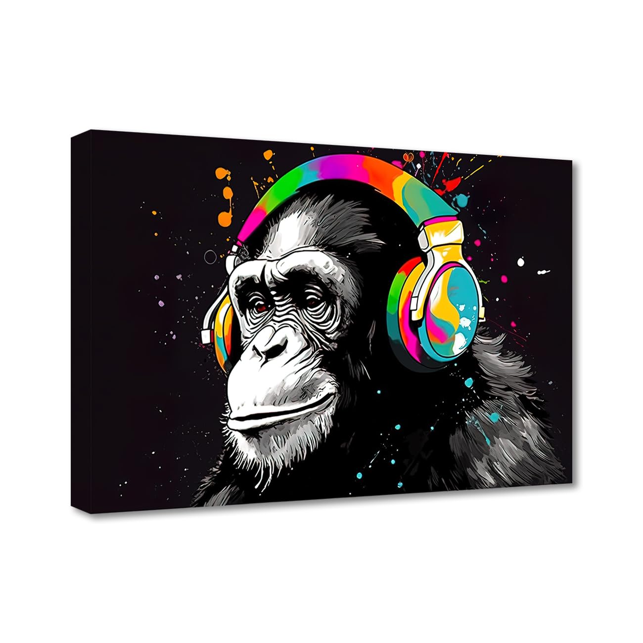 LZIMU Cool Monkey Wall Art Monkey Chimps with Headphones Animal Canvas Painting Music DJ Gorilla Posters Prints for Teen Boys Bedroom Wall Decor (