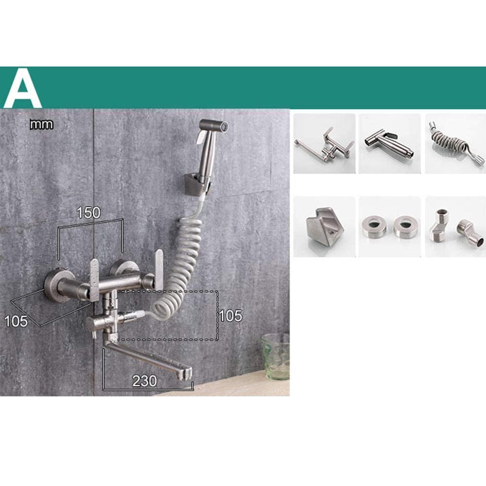 CMBSSTFC Pistola rociadora para Grifo de Montaje en Pared, trefilado de Acero Inoxidable 304, Grifo de Agua fría y Caliente, Tirador multifunción, Fregadero de Cocina, grifos para Fregadero de