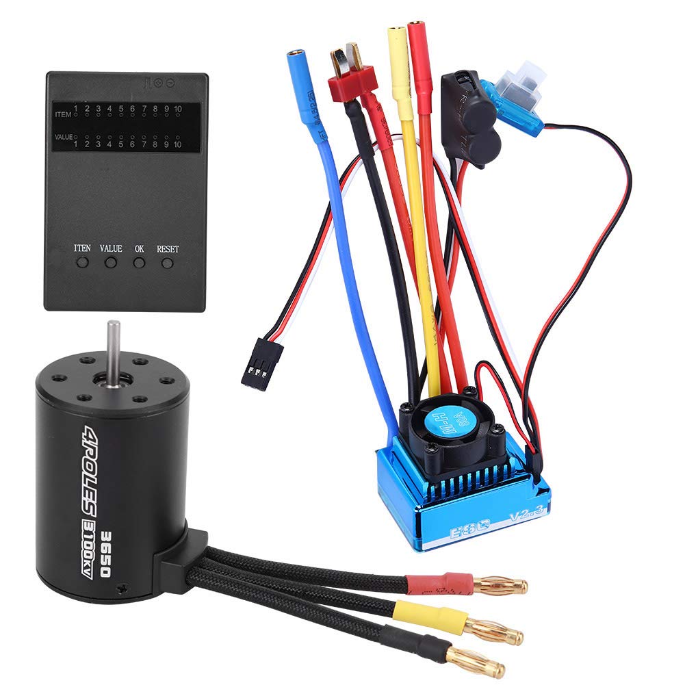 VBESTLIFE Brushless Motor and ESC Combination, 3650 Motor 3100Kv Brushless ESC Program Card Set for 1/10 RC Car Replacement Part (80A)