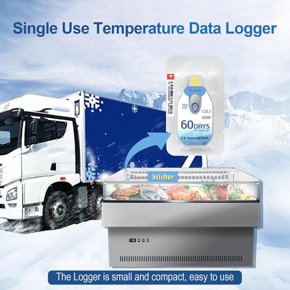 Registrador de Datos de Temperatura USB Desechable PDF Registrador de Temperatura Termómetro Registrador TempU02 60 Días para Cadena de Frío 1 Paquete