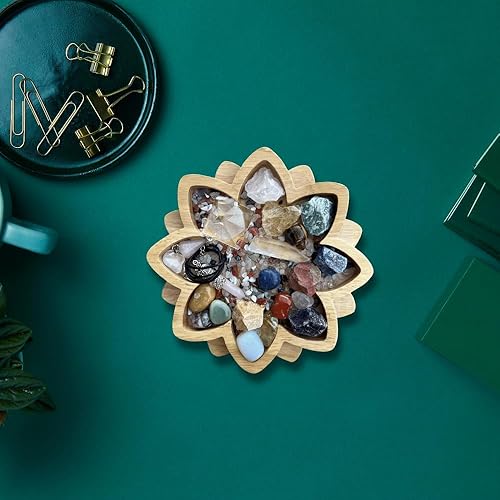 Miniatura 4 de Bandeja de cristal de loto de madera para piedras, muestra tus cristales y piedras curativas, soporte de cristal para exhibición de piedras, cuenco
