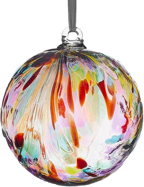 Sienna Glass 10 cm Friendship Ball, Feather Design - Multicoloured