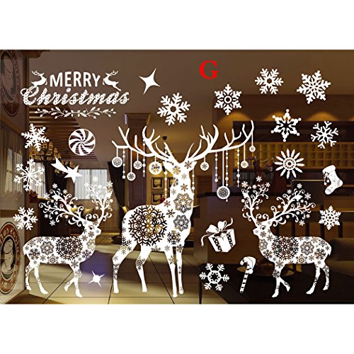 Outgeek Sticker Mural de Noël, Sticker fenêtre de la Rue de Noël avec Une Jolie décoration de Flocon de Neige, Sticker Mural, vitrine, Sticker pour Noël