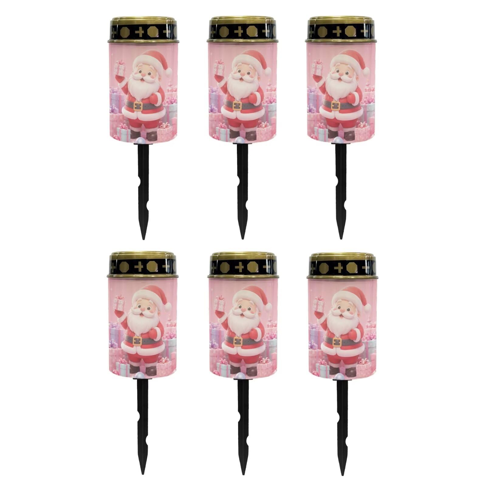 Poceacles Christmas Solar Lights Garden Cemetery Flameless Candle Water Resistant Pillar Candle Solar Garden Stake Lights for Christmas Decorations, Santa Claus Pink, 6 Pack